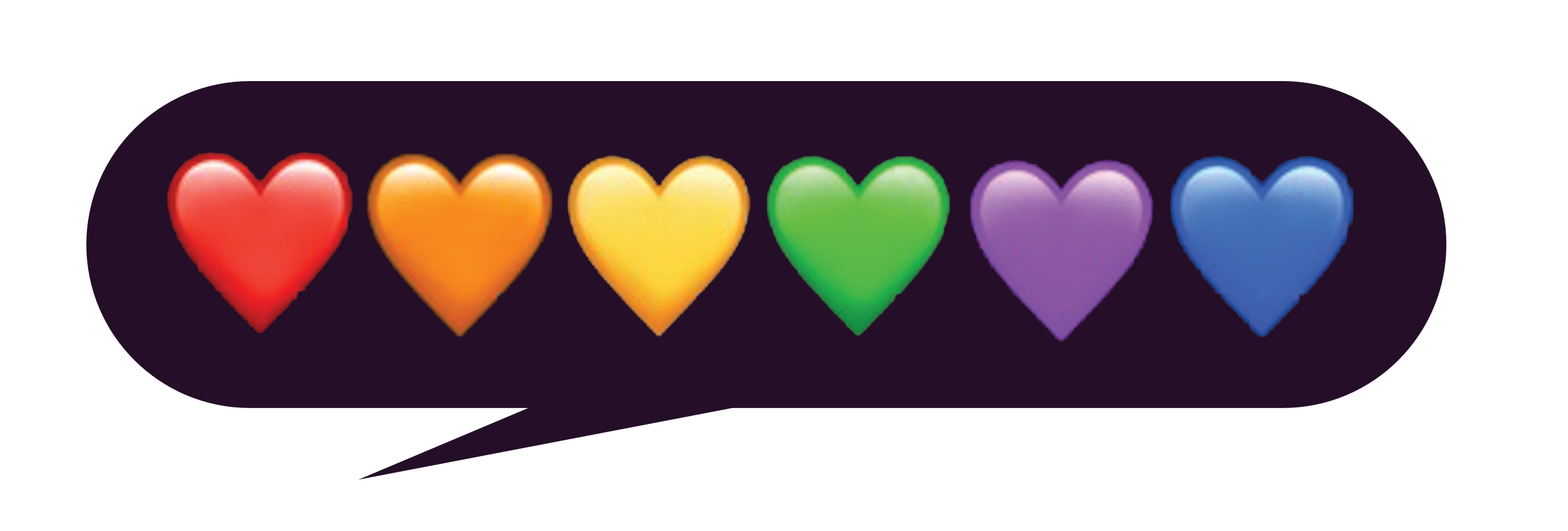 colorful heart emojis is a dark colored chat bubble